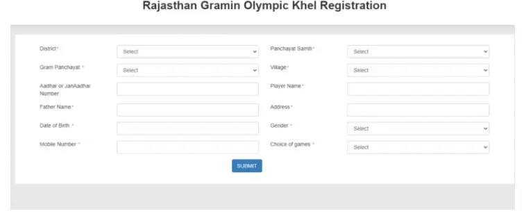 Registration of Rajasthan Gramin Olympic Khel