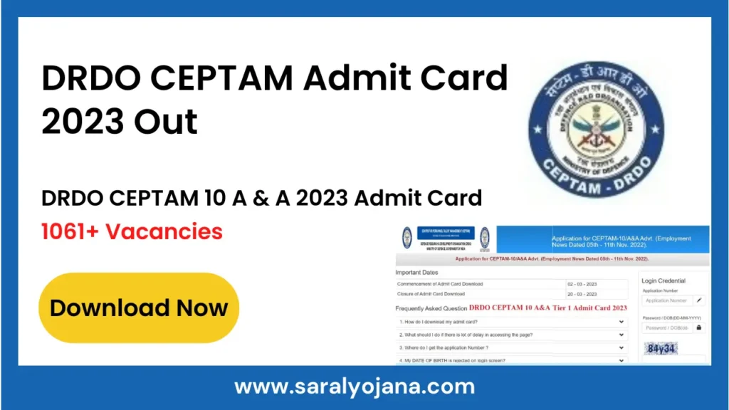 DRDO CEPTAM 10 A & A Admit Card